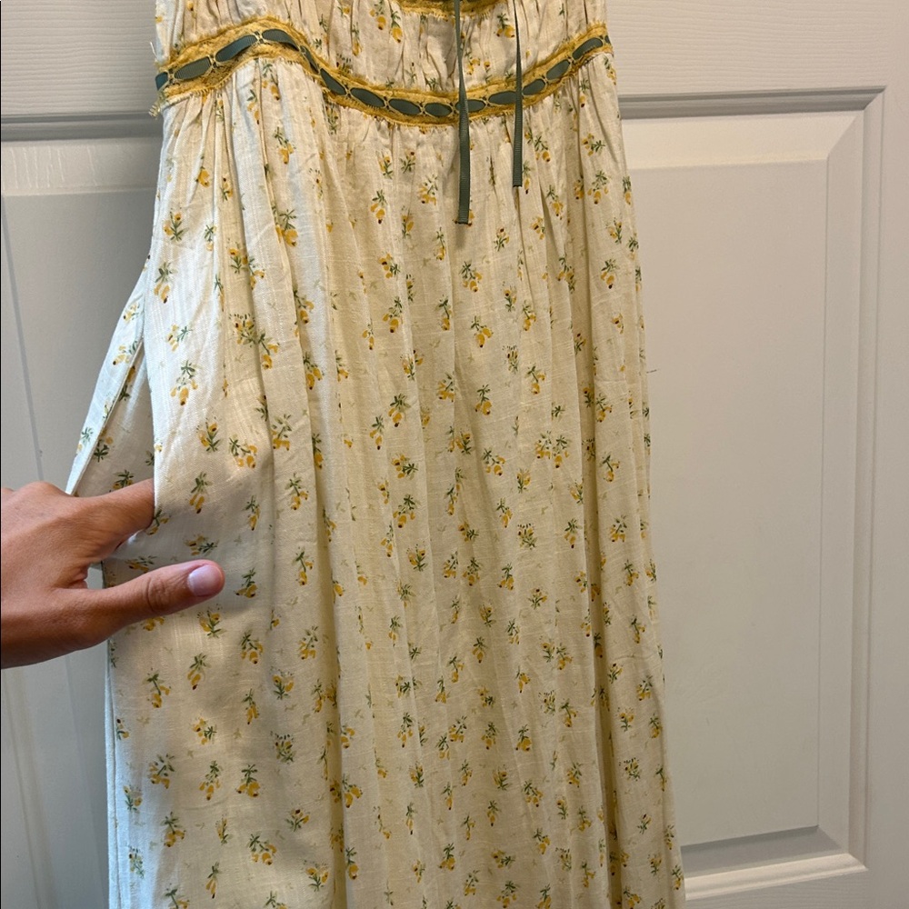Pinkblush Cream Floral Maxi Dress with Yellow Trim - Picture 3 of 7